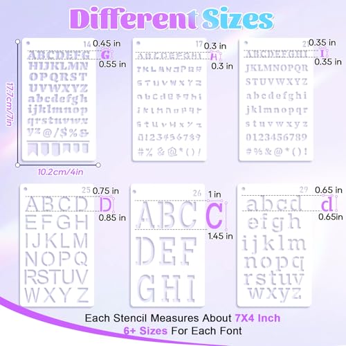 UCEC 40 PCS Letter Stencils for Painting, 6 Sizes 0.3-1.45 Inch for Crafts | 6+ Sizes 0.3/0.35/0.55/0.65/0.85/1.45 Inch Number & Alphabet Stencils for Crafts, Bullet Journal Stencil & Stencil for Art - size: 4*7 inch/40 pcs