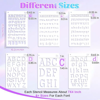 UCEC 40 PCS Letter Stencils for Painting, 6 Sizes 0.3-1.45 Inch for Crafts | 6+ Sizes 0.3/0.35/0.55/0.65/0.85/1.45 Inch Number & Alphabet Stencils for Crafts, Bullet Journal Stencil & Stencil for Art - size: 4*7 inch/40 pcs