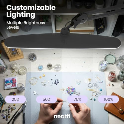 Neatfi XL 2,200 Lumens 20W LED Task Lamp – 23” Ultra-Wide Head | 182 SMD LEDs | 4 Brightness Levels | 3 Light Modes | Eye-Caring, Glare-Free | Adjustable Arm (Silver, CCT with Clamp) - color: Silver