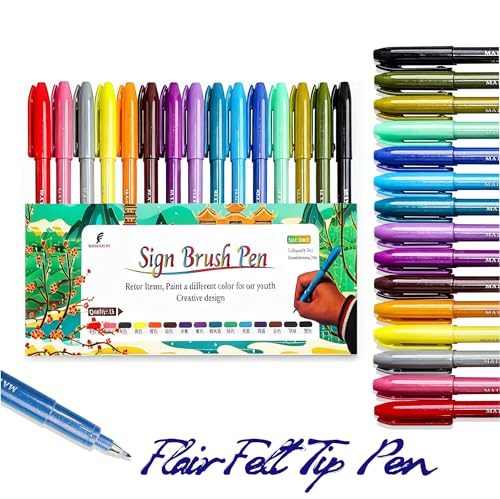 Sign Brush Pen, 15pcs Calligraphy pen Fine Point(0.6mm) Assorted Colors, Felt Tip Pens Art Brush Marker, Journaling Pen Set for Beginners Adult Hand Lettering Calligraphy