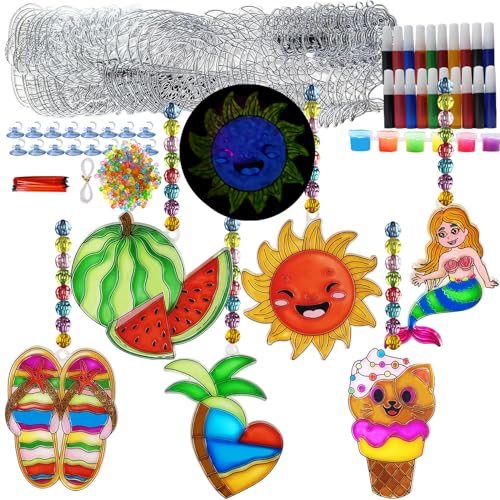 Ayhuhra 30 Set Summer Suncatcher Craft Kits, Glow in the Dark Crafts | Fun for summer parties, home decor, seasonal events, and creative gatherings, bringing a playful glow to your space - style: Summer
