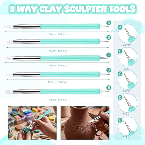 18 Pcs Dotting Tools Silicone Clay Sculpting Tool Ceramic Clay Ball Stylus Pottery Embossing Tool for Rock Modeling Blending, Drawing
