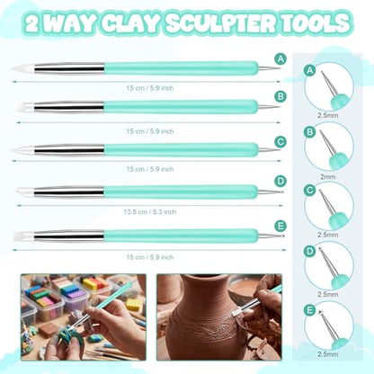 18 Pcs Dotting Tools Silicone Clay Sculpting Tool Ceramic Clay Ball Stylus Pottery Embossing Tool for Rock Modeling Blending, Drawing