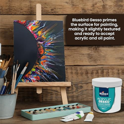 BLUEBIRD Canvas Board Set of 14 (4x4, 4x6, 5x7, 8x10, 9x12, 11x14) Acrylic Gesso 28.2 Oz - Black