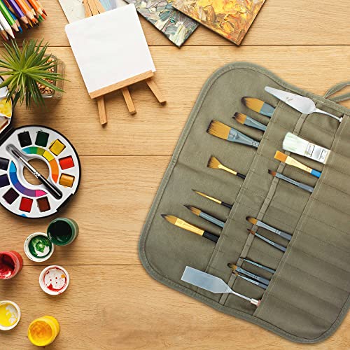 U.S. Art Supply Deluxe Canvas Art Paint Brush Holder & Storage Organizer | Roll-Up Case Bag - 24 Slot Pockets Carry Pouch - Protect Artist Acrylic Oil Watercolor Paintbrushes - Store Pencils, Pens