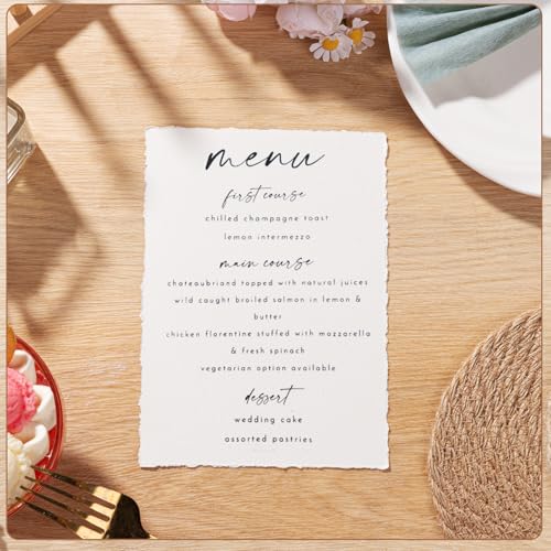 50 Sheets Deckle Edge Paper 5 x 7 in, 160 GSM Handmade Paper | Rough Textured Cold-Pressed Paper for Invitations, Cards, Watercolor Art, Crafts - size: 5 x 7inch