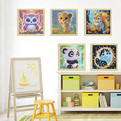 Yunruily 6 Pack Small Diamond Art for Kids - Mini Diamond Painting Kits for Kids,Diamond Art Kits for Kids Ages 4-8-12,Children Gifts and Home Wall 6x6inch - color: cartoon animal
