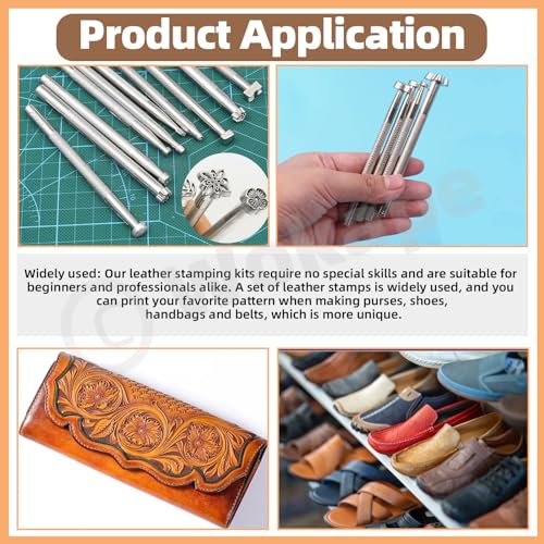 Wokape 23Pcs Leather Stamping Tools, Leather Stamping Kit Contains 20Pcs 4'' Different Special Shape Leather Carving Tools/Leather Punch Tools, 3Pcs 25mm Black/Yellow Rubber Hammer for Leather Working - color: N1