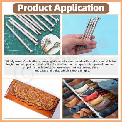 Wokape 23Pcs Leather Stamping Tools, Leather Stamping Kit Contains 20Pcs 4'' Different Special Shape Leather Carving Tools/Leather Punch Tools, 3Pcs 25mm Black/Yellow Rubber Hammer for Leather Working - color: N1