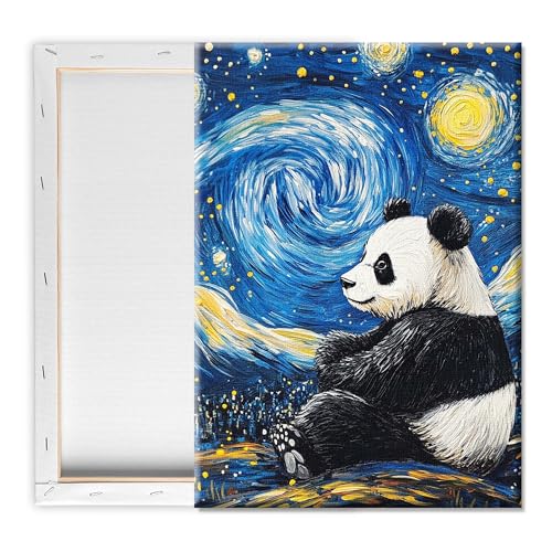 Pavemlo Framed Paint by Numbers Kit for Adults Panda Starry Sky – 8x12inch Small Color by Numbers for Adults Canvas for Painting, Beginner-Friendly Art Kit, Perfect for Home Décor & Creative Gifts