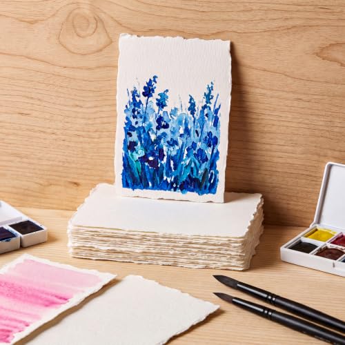 50 Pcs Watercolor Paper 2.5 x 3.5in, 300 GSM Handmade Deckled Edge Paper - size: 2.5×3.5 inch