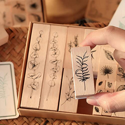 22 Pcs Plant Wooden Rubber Stamp Set for DIY Craft Projects | Crisp imprint detail, Natural wood handle, Sturdy stamping surface - color: Plant 1