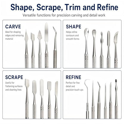 Wax Carvers Set Double Ended Dental Wax Modeling Sculpting Tools Dental Picks Polymer Pottery Clay Carving Tool Stainless Steel 12 Pieces