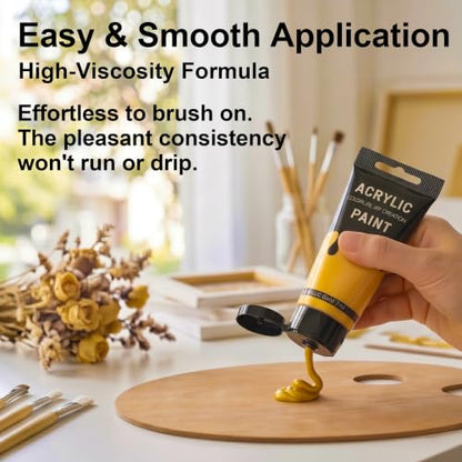 YULL 7.6 oz/225 ml Metallic Gold Acrylic Paint Tubes, Thick Opaque Waterproof Golden Acrylic Paint for Wood/Canvas/Metal/Plastic/Furniture, Non-Toxic Water-Based Washable Indoor/Outdoor Craft Paints - color: Gold (Metallic)