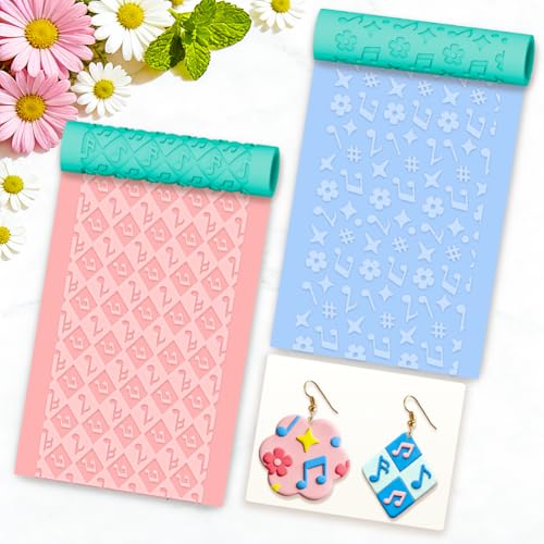 beinkmake 5Pcs Music Pattern Polymer Clay Texture Rollers, Plastic Clay Tools with Storage Case for DIY Jewelry Making, Scrapbooking, Pottery Crafting - color: Music Pattern