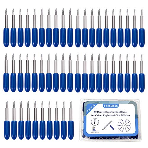 50PCS 60°Deep Cut Replacement Blades,The Fine Point Blades Compatible with Cricut Explore Air2/Air3/Maker, Perfect for Cutting Medium Such as Vinyl Fabric - color: Blue
