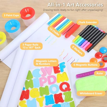 Kinder King Adjustable Wooden Kids Art Easel, Art Supplies, Storage (Pink) - color: Pink