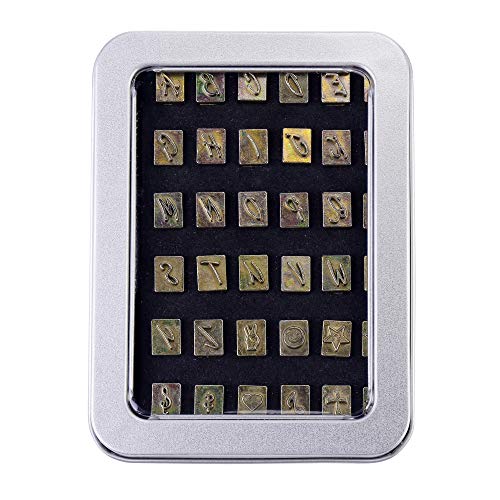 Yoption 37 Pieces Leathercarft Stamping Tool Set, 26 Letters Alphabet & 10 Patterns Stamping Tool 6mm +1 Stamping Handle for Leather Craft - size: 6mm Letters + Patterns