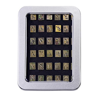 Yoption 37 Pieces Leathercarft Stamping Tool Set, 26 Letters Alphabet & 10 Patterns Stamping Tool 6mm +1 Stamping Handle for Leather Craft - size: 6mm Letters + Patterns