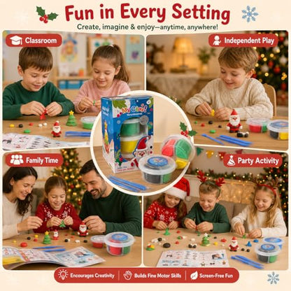 Air Dry Clay for Kids, 4 Christmas Mini Modeling Clay Sets, DIY Snowman Model Magic Clay Kit with Tools & Tutorials, Christmas Stocking Stuffers for Kids, Creatible Art Crafts Toys Gifts Xmas Gift - color: 4 Packs Mini Christmas Kit