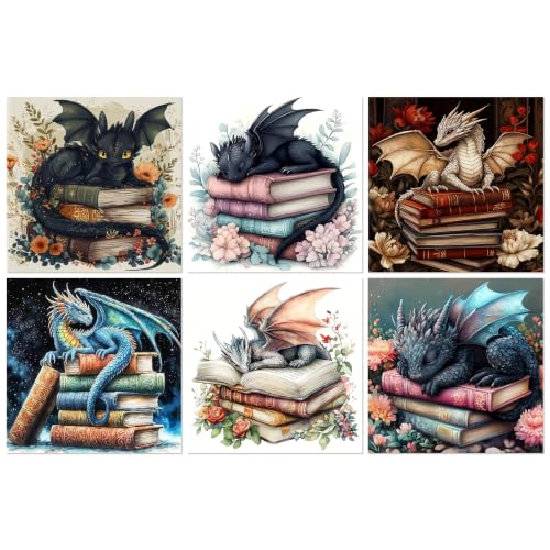 Axquilon 6 Pack Dragon Diamond Art Kits for Adults 12x12 inch | Diamond Painting Kits for Adults, 5D Round Full Drill Gem Art, Paint by Diamonds Pictures DIY Crafts Kits - color: 6 Pack Dragon