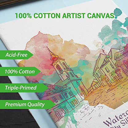 Ohuhu 40-Piece Multi Pack Canvas Panels, 4x4, 5x7, 8x8, 9x12, 11x14, Primed White Cotton Canvas for Acrylic, Oil, Gouache, Watercolor, Pastel, Tempera
