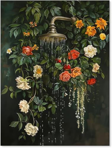 EIBEILI Bathroom Diamond Art Kits for Adults,Vintage Botanical Flowers Diamond Painting Kits for Adults Beginner,5D DIY Full Round Drill Diamond Dots Paintings for Home Wall Decor Gift 12X16inch - color: DP02291