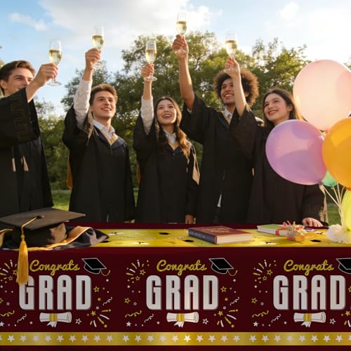 4 Pack Graduation Tablecloth 54"x108" Disposable Plastic Tablecloths Gongrats Grad Tablecover for Graduation Party Supplies (Maroon) - color: Graduation Maroon