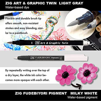 Kuretake Zig Inktober pen set, for Illustration, Manga Drawing, Lettering and Calligraphy, Professional Artist, Made in Japan (Basic No.2(5pcs.)) - style: Basic No.2(5pcs.)