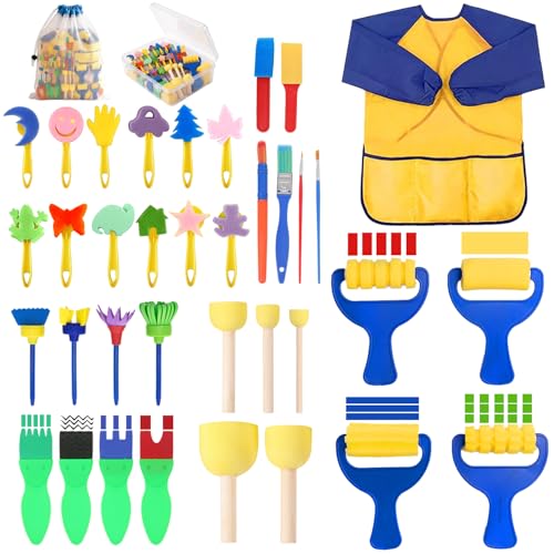 36-Pack Sponge Paint Brushes, Washable Painting Brushes, Toddler Painting Set, Early Learning Foam Roller Sponge Art Crafts Kit with Storage Bag, Creative Gift - style: 36 Pcs Brushes Set