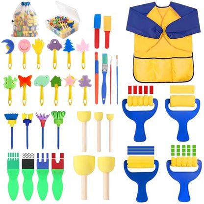 36-Pack Sponge Paint Brushes, Washable Painting Brushes, Toddler Painting Set, Early Learning Foam Roller Sponge Art Crafts Kit with Storage Bag, Creative Gift - style: 36 Pcs Brushes Set