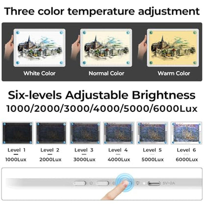 Heanolier A3 Artist tracing Light Box Copy Table,(18.2" L x 13.4" W) Super Bright Magnetic Light Pad with Side Buttons,USB-C Power Dimmerable Light Board for Diamond Painting,Drawing,Sketching(White) - color: White, size: A3 without Bag