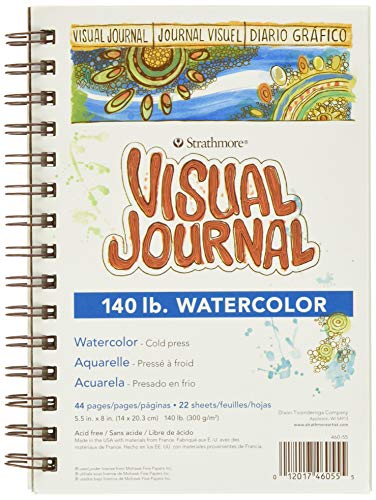 Strathmore Wire Bound Visual Journal, 140 lb. Cold Press Watercolor Paper, 5.5 X 8 inches, White, 22 Sheets (460-55) - size: 5.5x8.5, style: Watercolor 140LB
