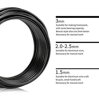 Aluminum Wire Black 9 Gauge 3.0 mm 32.8 Ft(10 M) Anodized Bendable Metal Craft Wire for DIY Floral - color: Black