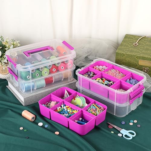 JUXYES 4-Tiers Plastic Stack Carry Storage Containers Box wih Handle Lids - color: Purple
