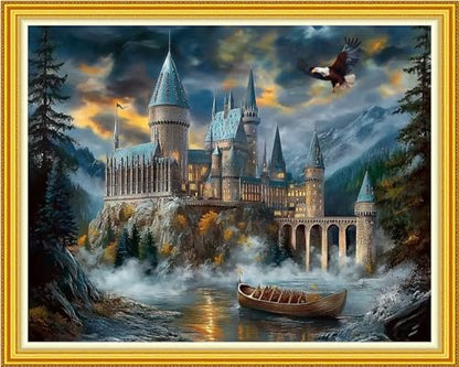 Fanxvivy Stamped Cross Stitch Kits for Beginners Full Range of Cross Stitching Preprinted Embroidery Kits for Adults, 11CT Embroidery Pattern Needlepoint Kits-Magic Castle 16x20 inch - color: Artdesign36