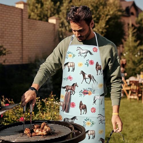 Apron with 2 Pockets,Kitchen Chef Artist Aprons for Cooking Gardening Baking Painting, Waterproof Apron 33" x 27" - color: Horse