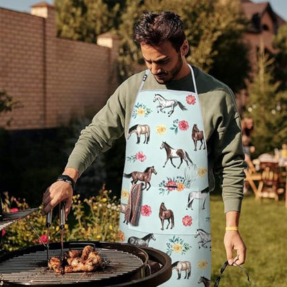 Apron with 2 Pockets,Kitchen Chef Artist Aprons for Cooking Gardening Baking Painting, Waterproof Apron 33" x 27" - color: Horse