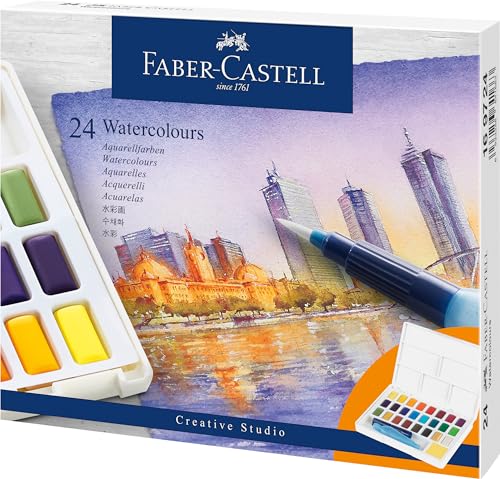 Faber-Castell Creative Studio Portable Watercolor Palette, Travel Brush - style: 24 Colors