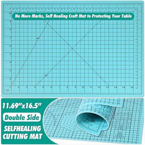 Rotary Cutting Mat and Tools Set, Audab 45mm Fabric Cropping Cutter Wheel with A3 Self Healing Sewing Mat, Blades, Quilting Ruler and Clips, Crafts Knife for Shirt Cloth Patchworking Scrapbooking