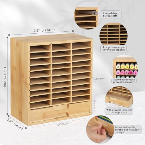 AUTOARK Bamboo Marker Organizer for 150 Markers,AHK-060 | Desktop Storage with Drawers,Art Markers Pens Pencils Brushes - size: 150 Markers