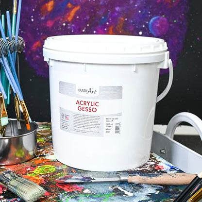 Handy Art Acrylic Gesso, Gallon, White, Primer for Canvas, Wood, & Artist Painting Surfaces, Enhances Acrylic Paint Adhesion, Low Viscosity, Thick Coverage, Certified Safe & AP Non-Toxic, Made in USA - color: White Gesso, size: 128 Fl Oz (Pack of 1)