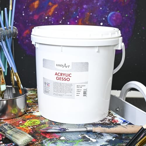 Handy Art Acrylic Gesso, Gallon, White, Primer for Canvas, Wood, & Artist Painting Surfaces, Enhances Acrylic Paint Adhesion, Low Viscosity, Thick Coverage, Certified Safe & AP Non-Toxic, Made in USA - color: White Gesso, size: 128 Fl Oz (Pack of 1)