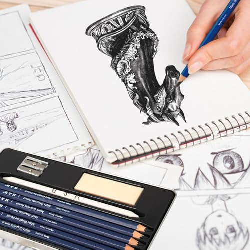 H & B Profession Sketch Pencils 9-Piece, Matte Sketch pencils, Sketch Pencil Set for Drawing, Shading, and Sketching for Beginners, Artists and professional artists - size: 9 Count (Pack of 1)