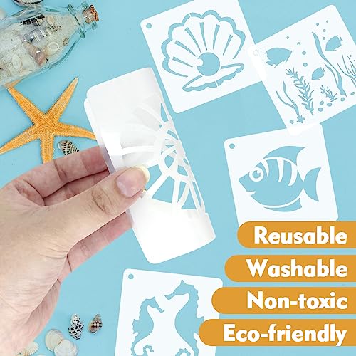 50 PCS Ocean Animal Painting Stencils Reusable Sea Stencils for Painting on Wood Rocks Canvas Fabric Glass Pottery 4x4 Inch - color: Ocean Animal