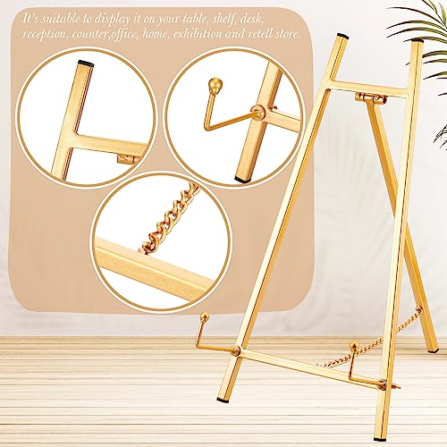 Leinuosen 2 Pcs Metal Easel Stand 16.5" H x 8.7" W x 4.3" D Table Top Easel Stand for Display Tripod Art Picture Mirror Modern Plate Holder for Display Book Photo Wedding Sign (Gold) - color: Gold