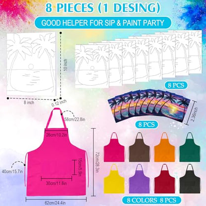 Cholemy 8 Set Paint and Sip Kit for Adults 8'' x 10'' Pre Drawn Canvas with Wooden Easels Acrylic Paint Brushes Wash Cup Palette Apron for Painting DIY Date Night Party Supplies(Sunset) - style: Sunset