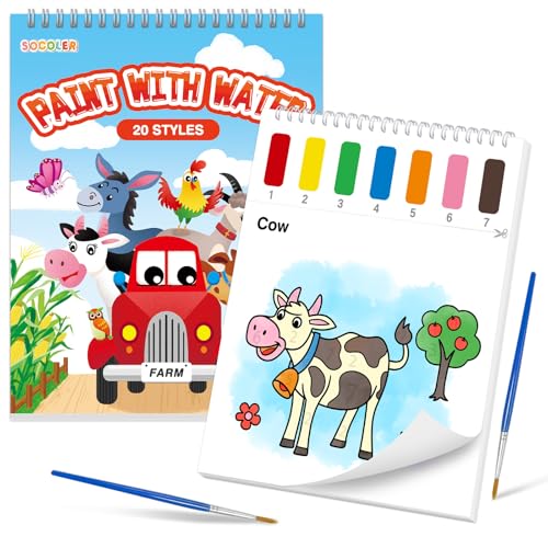 SOCOLER Paint with Water Coloring Books for Toddlers,Mess Free Watercolor Painting Papers for Kids Water Color Paint Kit Art Craft Birthday Gift for Ages 1-3, 4-8(Farm) - color: Farm Life