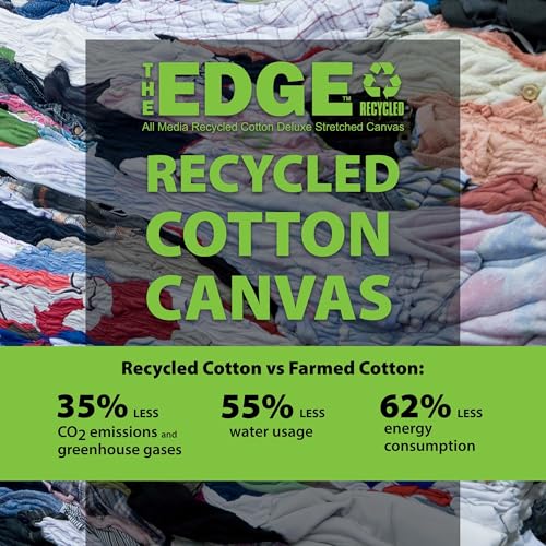 The Edge Eco-Friendly Recycled Cotton Stretched Canvas for Painting - 9x12 Box of 3 - Medium-Textured, Triple Acrylic Primed All Media Painting Canvas, 320gsm, 1-1/2 in. Deep Pine Stretchers - size: 9x12 in