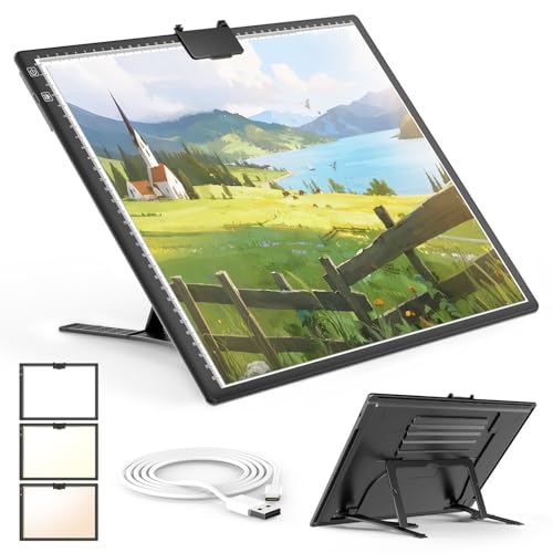 Gickbusus A3 Light Pad for Diamond Art, Rechargeable LED Board with Stand | Diamond Art Light Board with Clip, 6-Angle Stand, Dimmer, 14.8"×10.6" Work Area for Drawing & Sketching